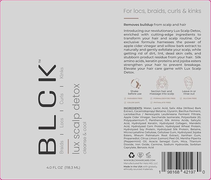 BLCK Lux Scalp Detox Hair Serum Cleanser for Braids, Locs, Curls and Kinks